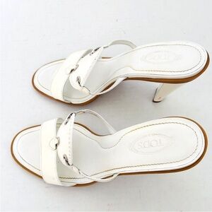 Tod's | High Heel Sandals Womens Size 8.5 White Open Toes Slides